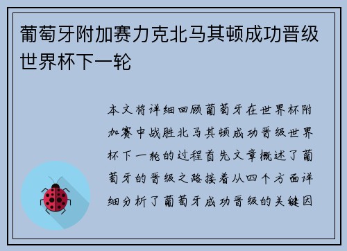 葡萄牙附加赛力克北马其顿成功晋级世界杯下一轮 葡萄牙附加赛力克北马其顿成功晋级世界杯下一轮